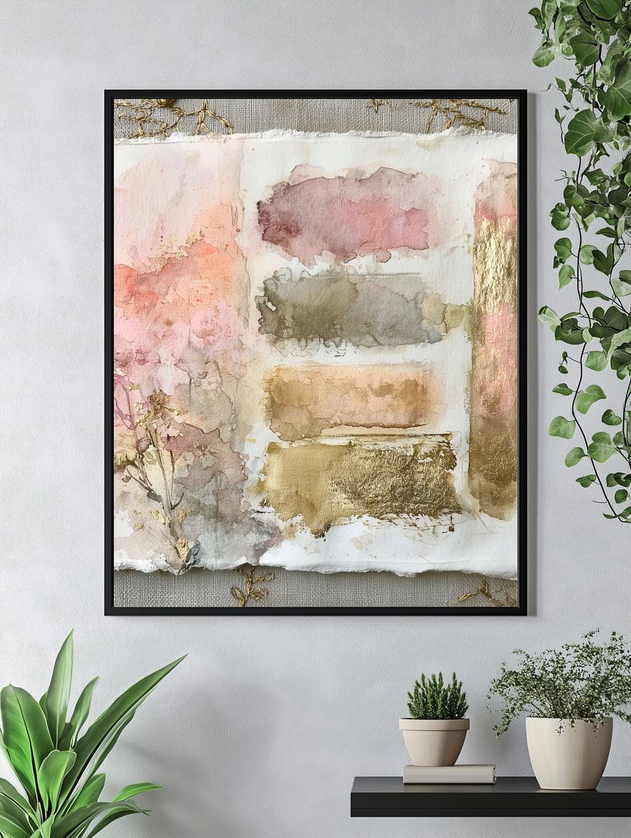 Blush Gold Watercolor Abstract Poster. — room view 4