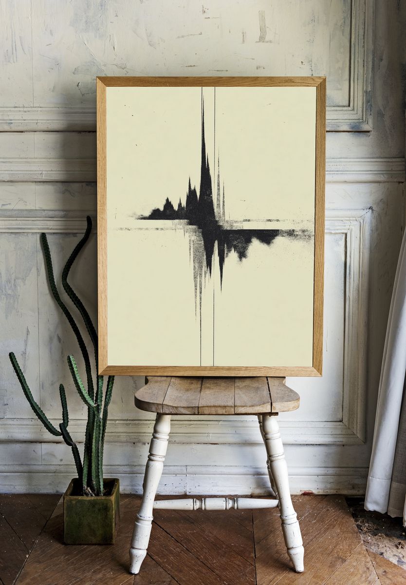 Monochrome Soundwave Abstract Print. room preview