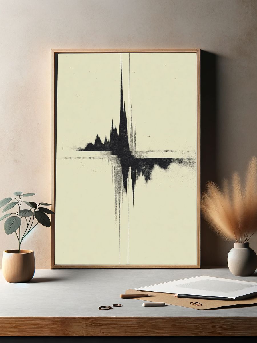 Monochrome Soundwave Abstract Print. — room view 2