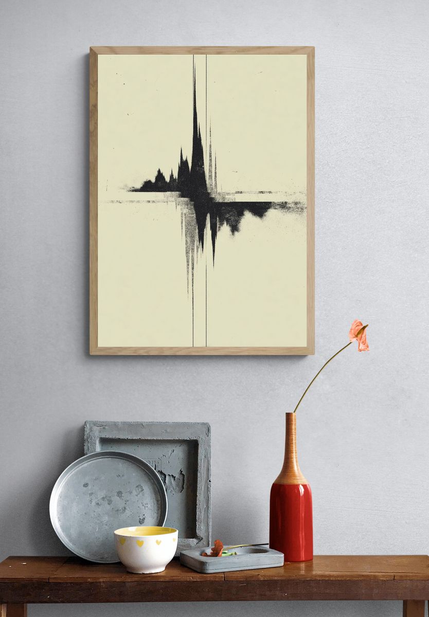 Monochrome Soundwave Abstract Print. — room view 3