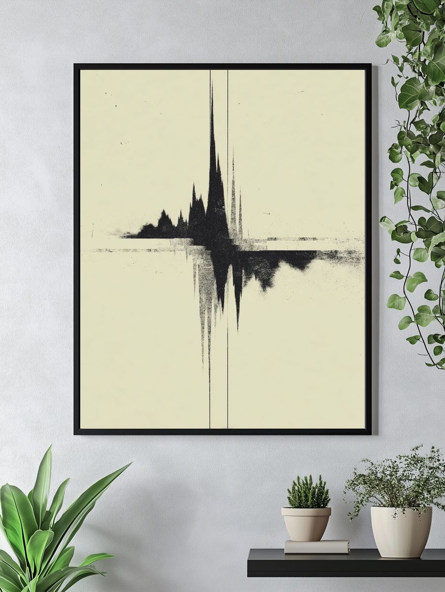 Monochrome Soundwave Abstract Print. — room view 4