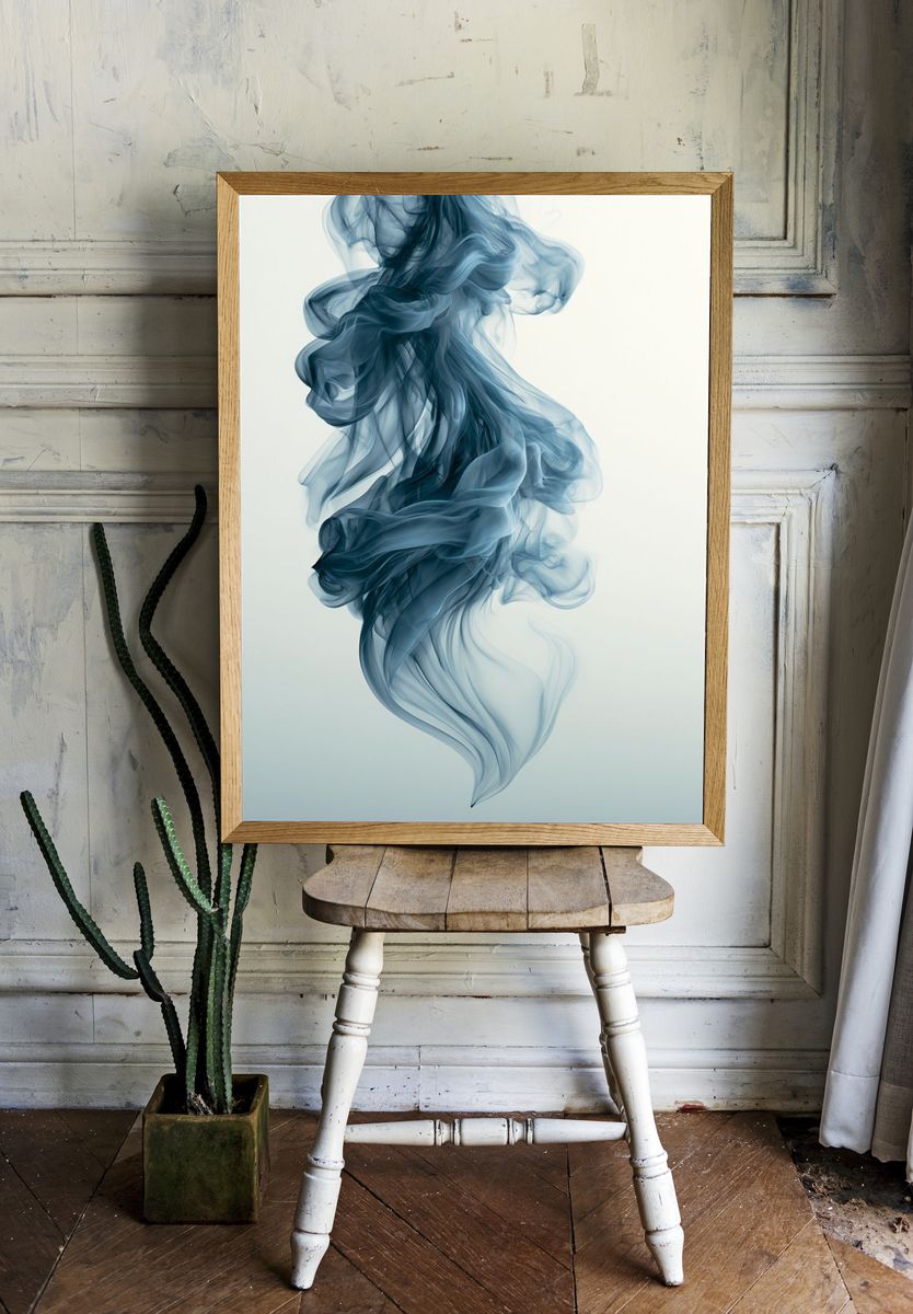 Blue Smoke Abstract Poster. — room view 1