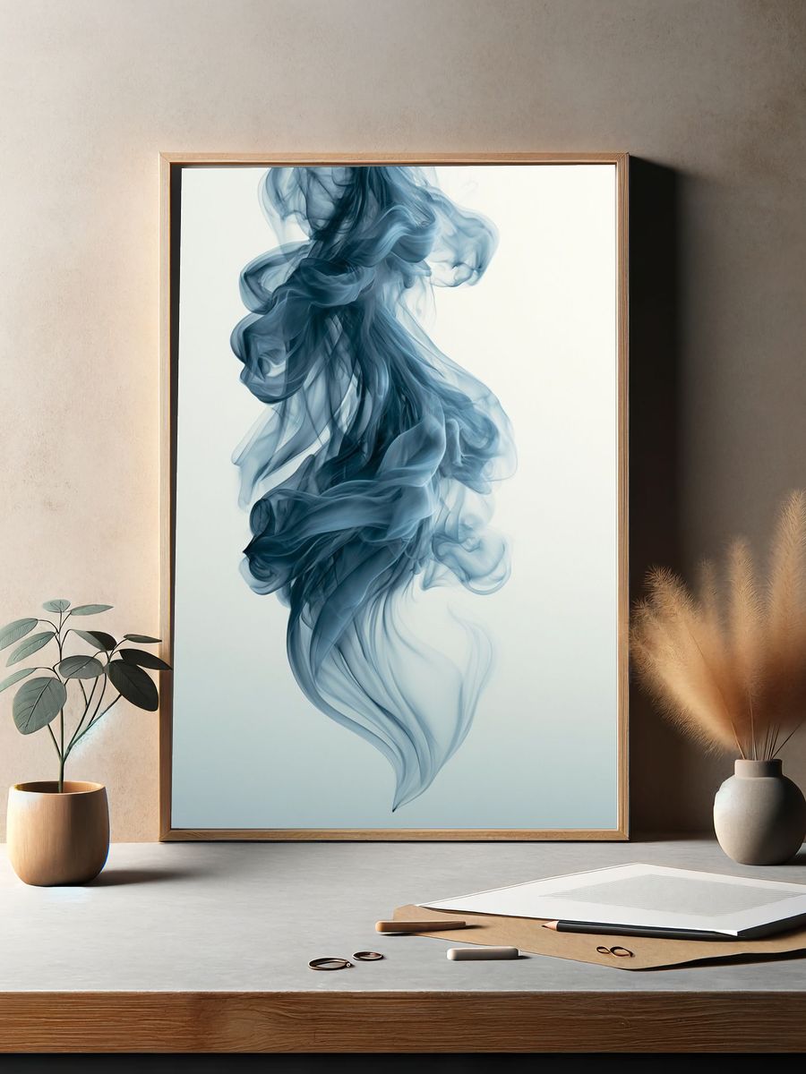 Blue Smoke Abstract Poster. — room view 2