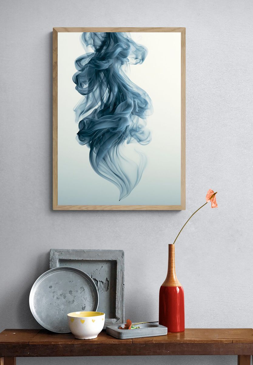 Blue Smoke Abstract Poster. — room view 3