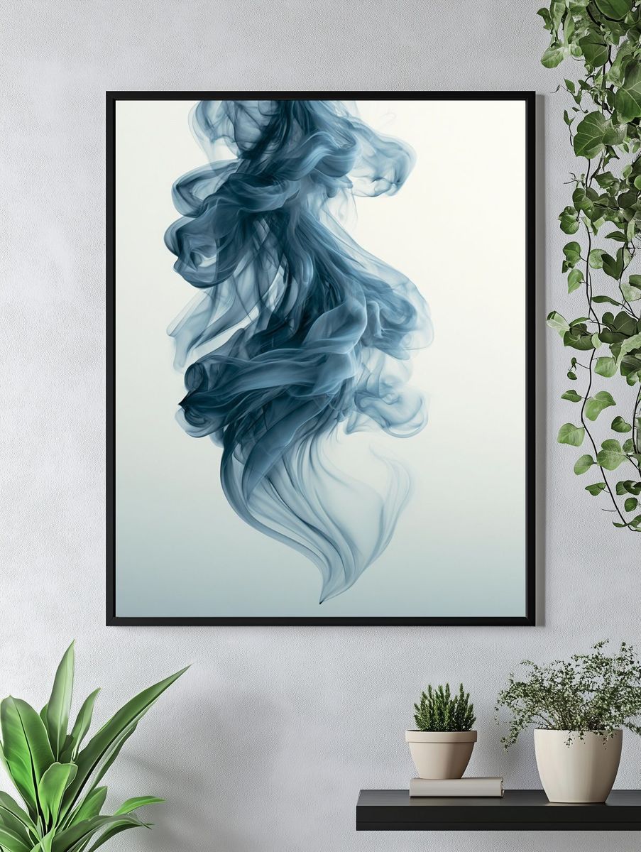 Blue Smoke Abstract Poster. — room view 4