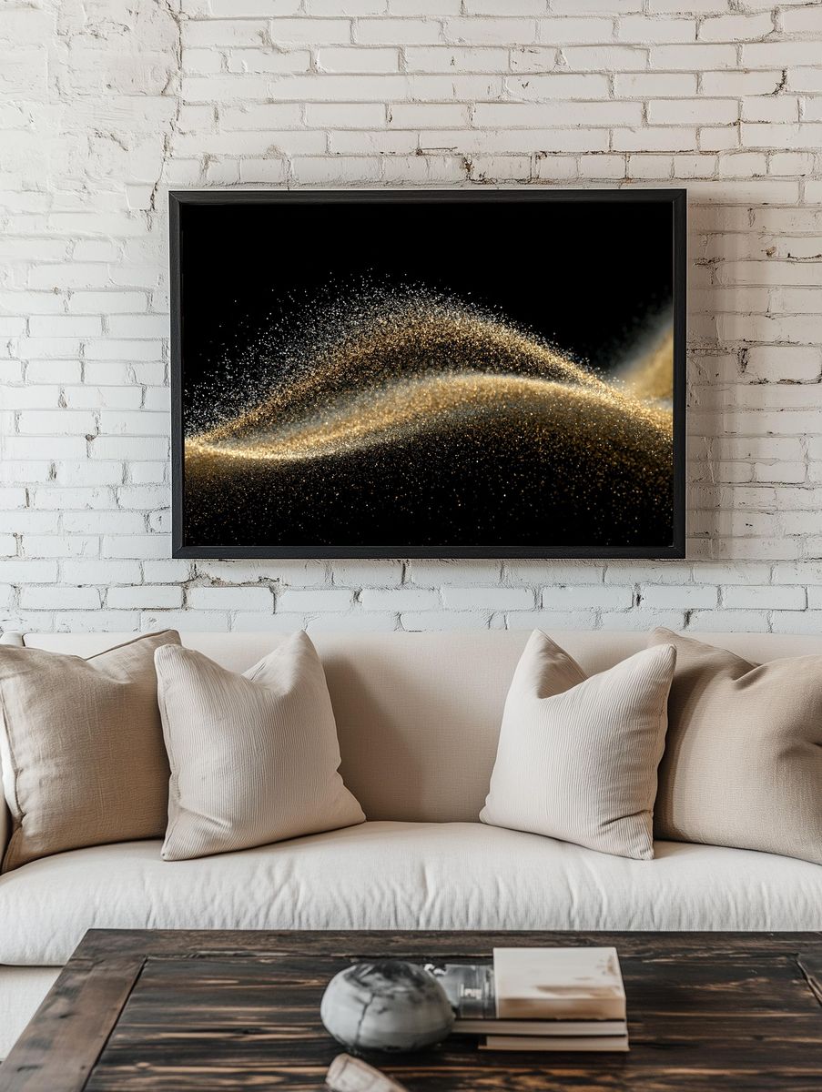 Golden Particle Wave Abstract Poster. room preview