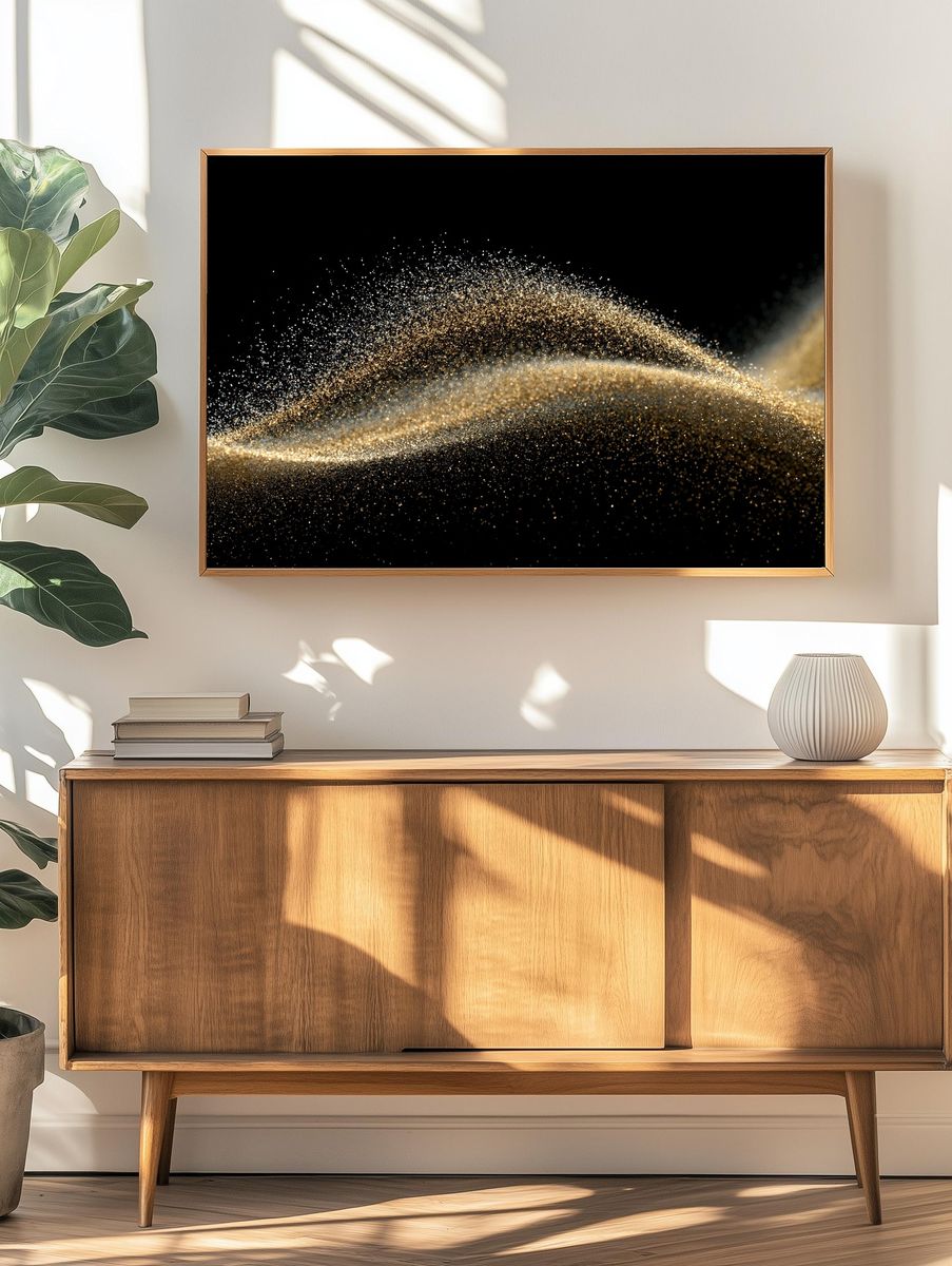 Golden Particle Wave Abstract Poster. — room view 3