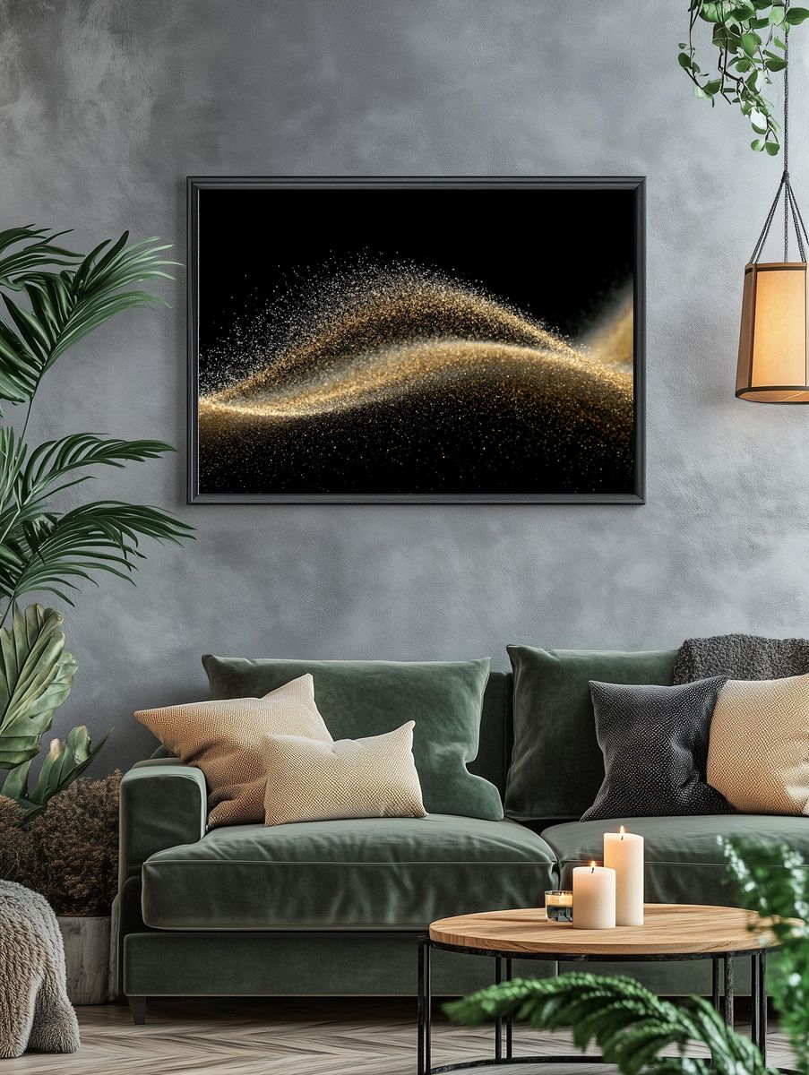 Golden Particle Wave Abstract Poster. — room view 4