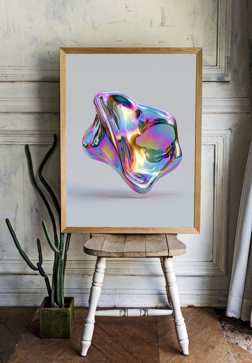 Iridescent Liquid Orb Abstract Poster. — room view 1