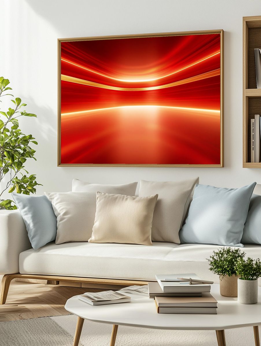 Crimson Light Wave Abstract Poster. — room view 2