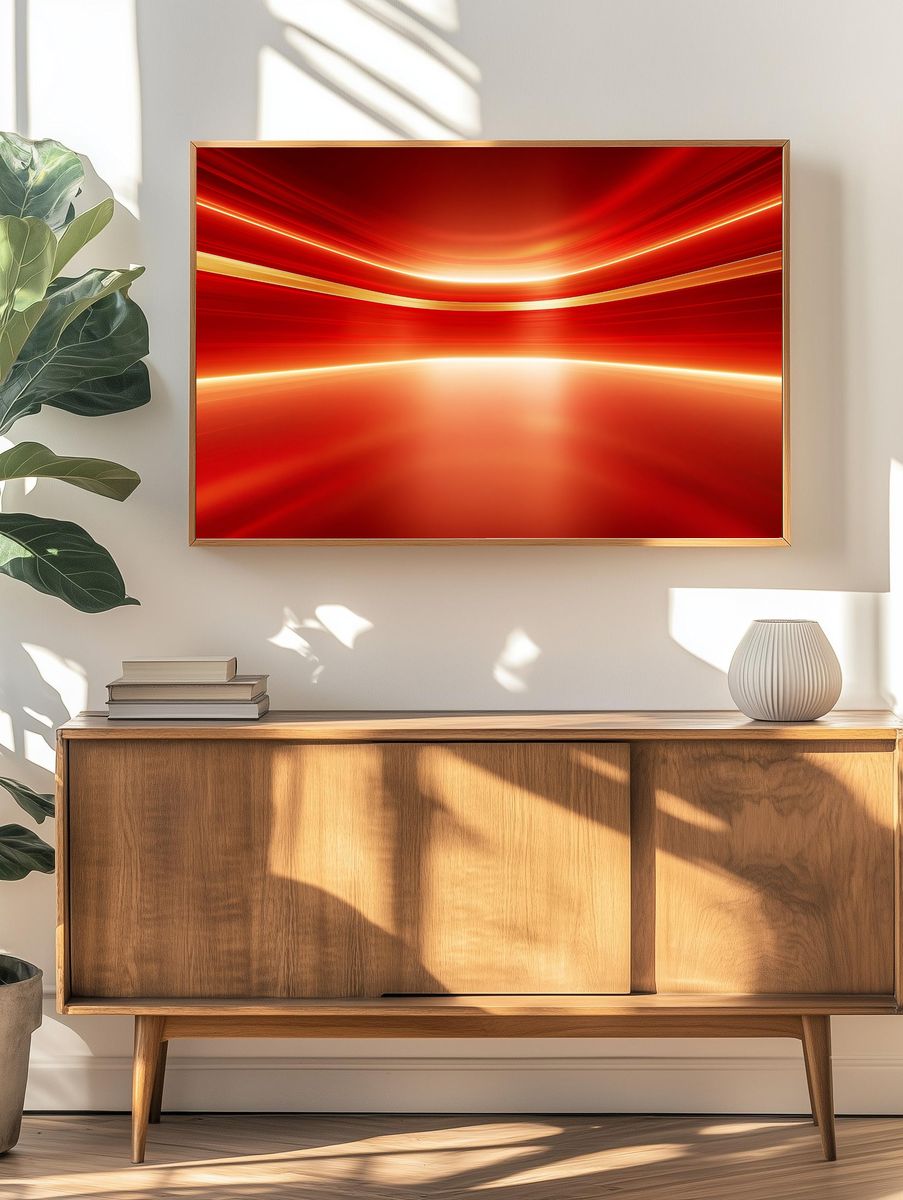 Crimson Light Wave Abstract Poster. — room view 3