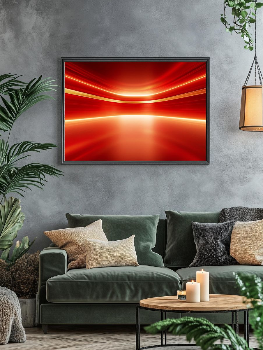 Crimson Light Wave Abstract Poster. — room view 4