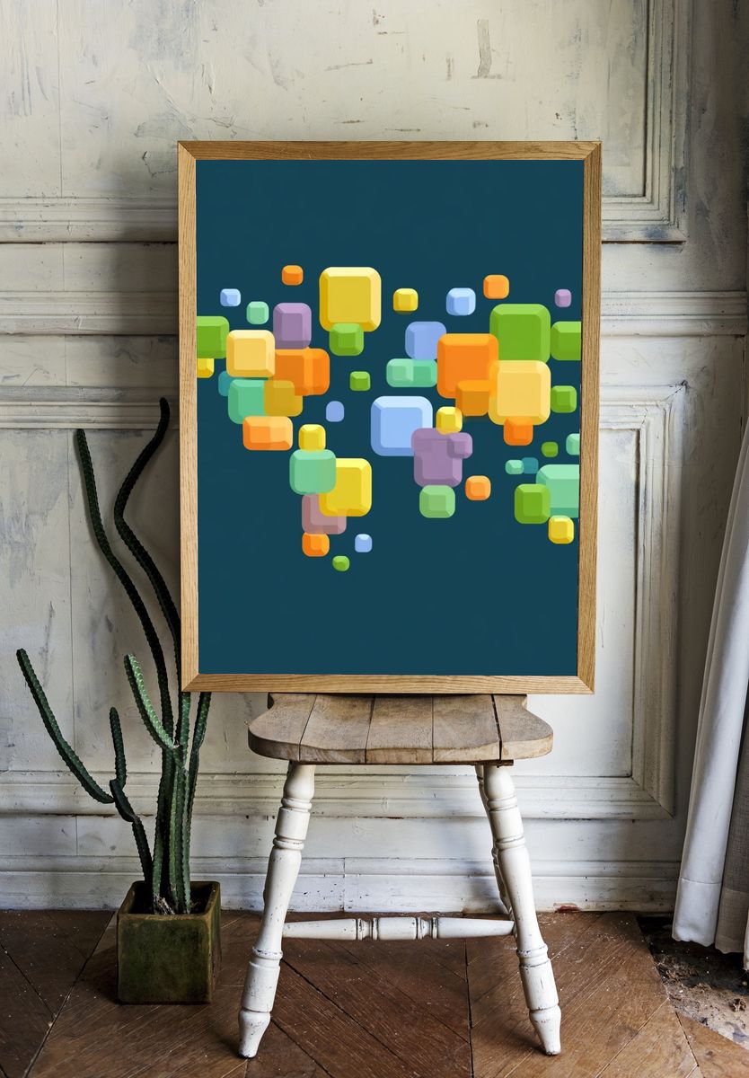 Colorful Floating Squares Abstract Poster. room preview