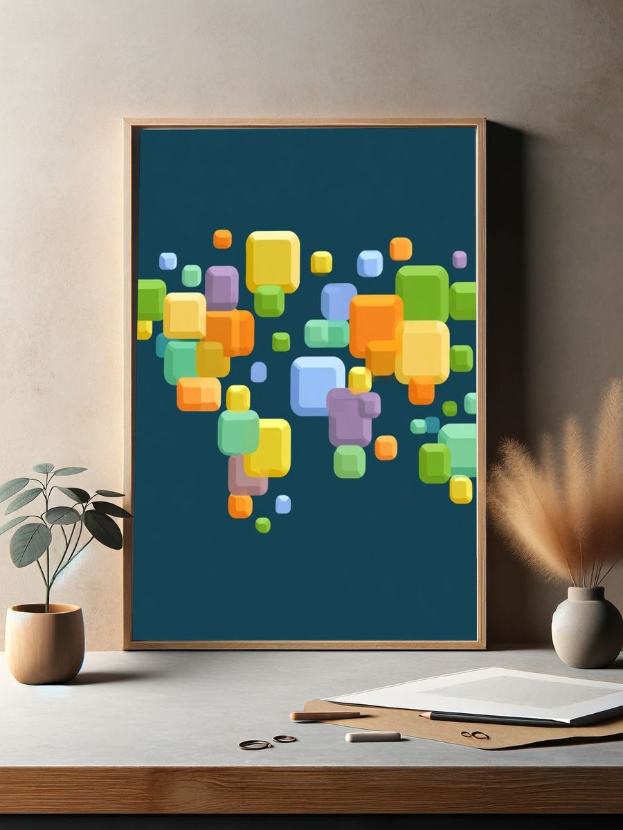 Colorful Floating Squares Abstract Poster. — room view 2