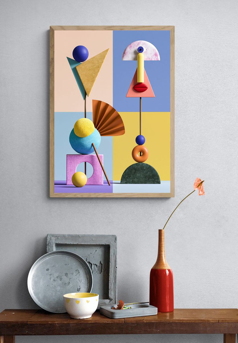 Geometric Faces Abstract Poster. — room view 3
