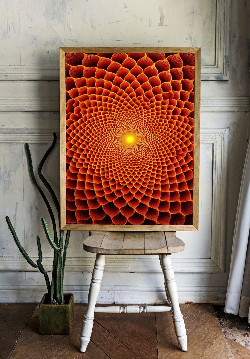 Radiant Orange Spiral Abstract Poster. — room view 1