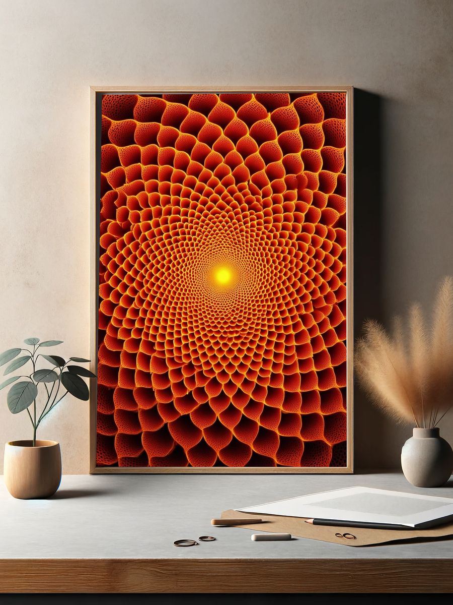 Radiant Orange Spiral Abstract Poster. — room view 2