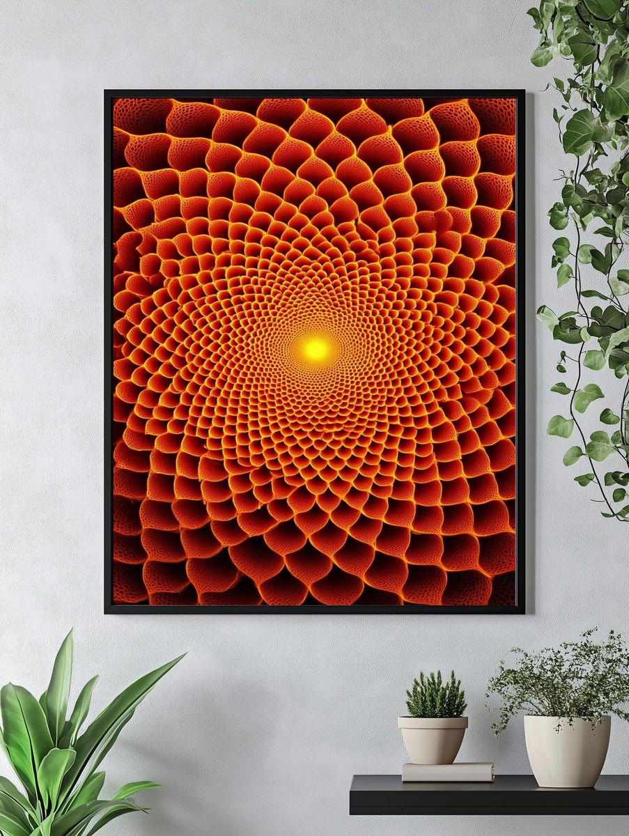 Radiant Orange Spiral Abstract Poster. — room view 4