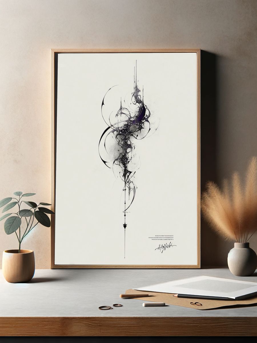 Abstract Ink Spiral Poster. — room view 2