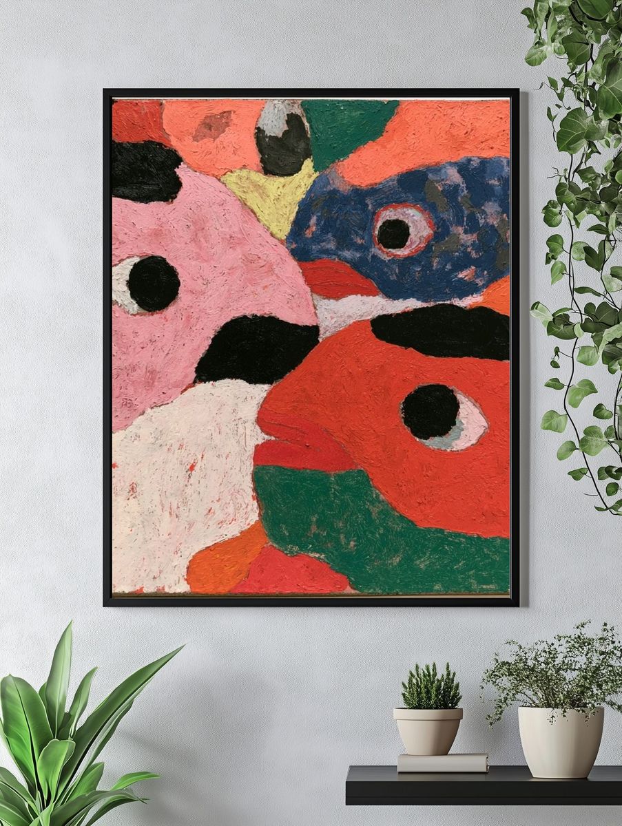 Textured Abstract Faces Poster. — room view 4