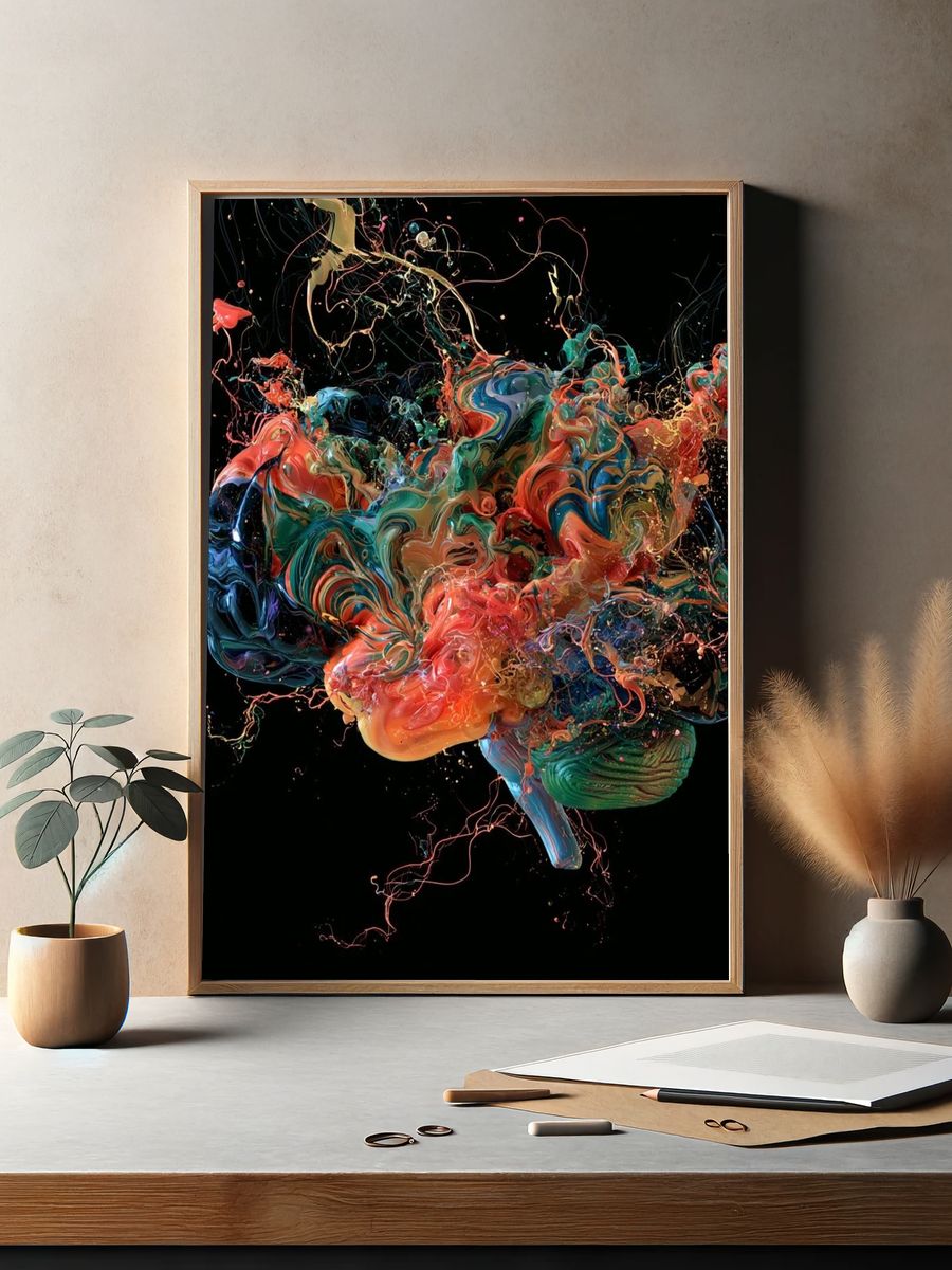 Colorful Abstract Brain Poster. — room view 2