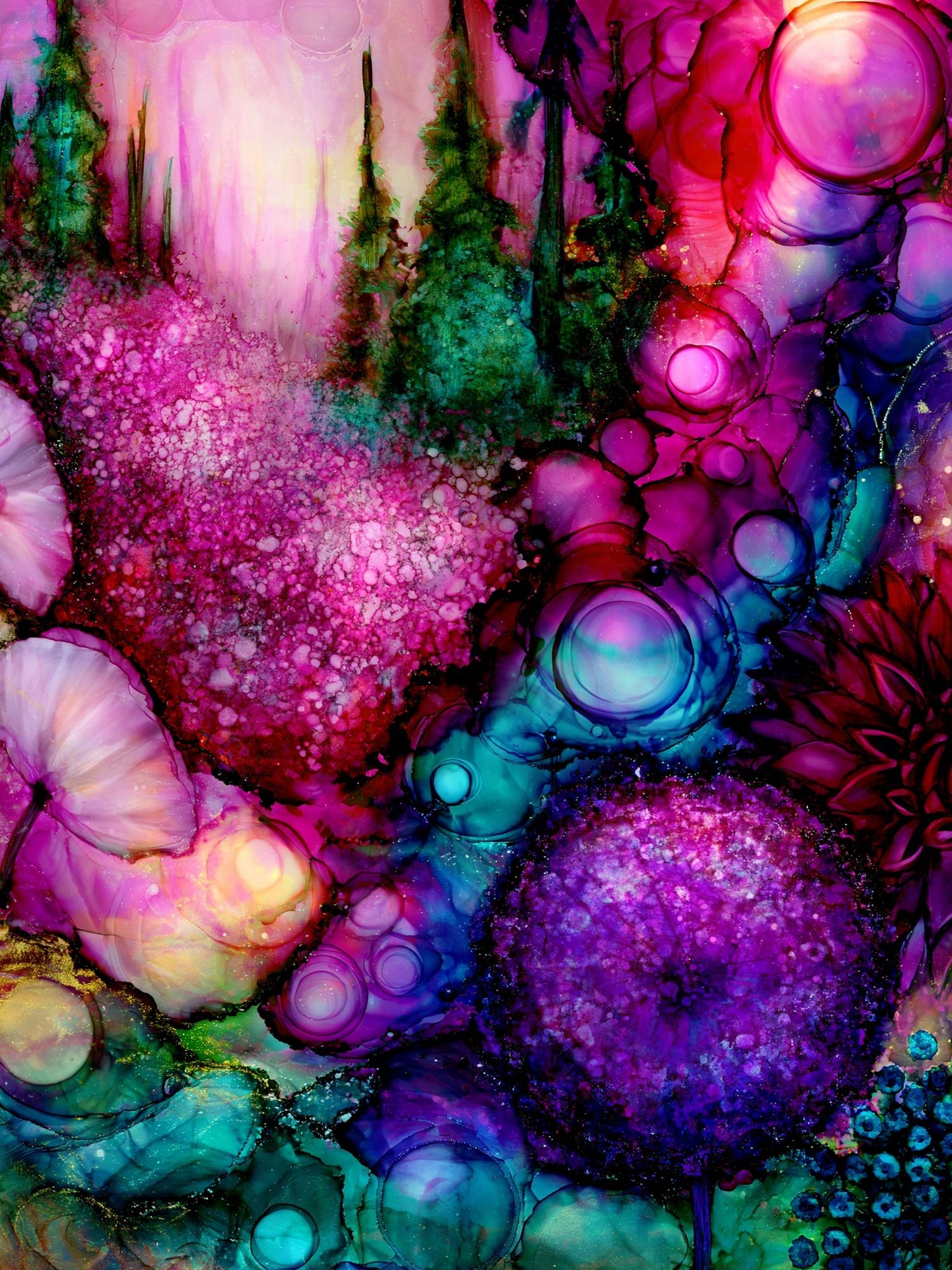 Neon Floral Dreamscape Abstract Print. poster detail