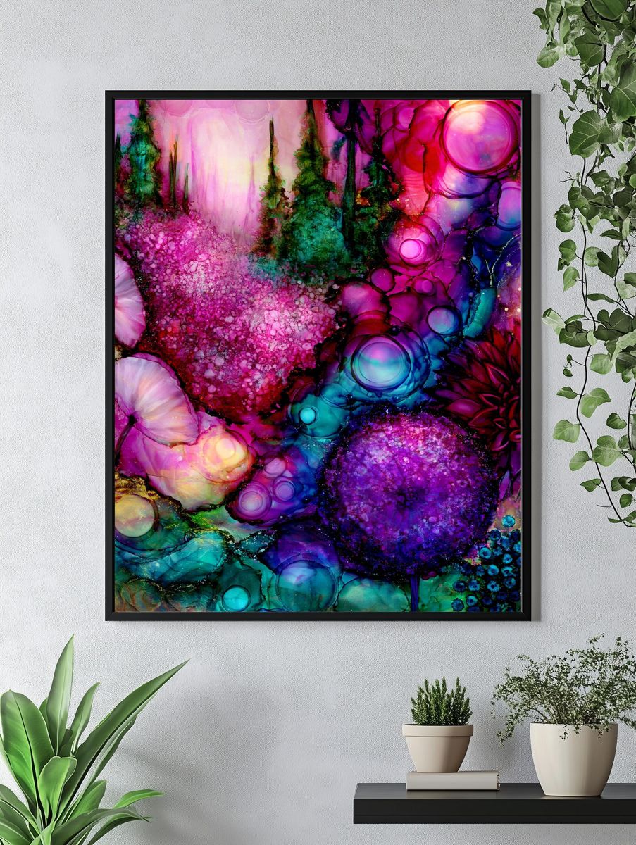 Neon Floral Dreamscape Abstract Print. — room view 4