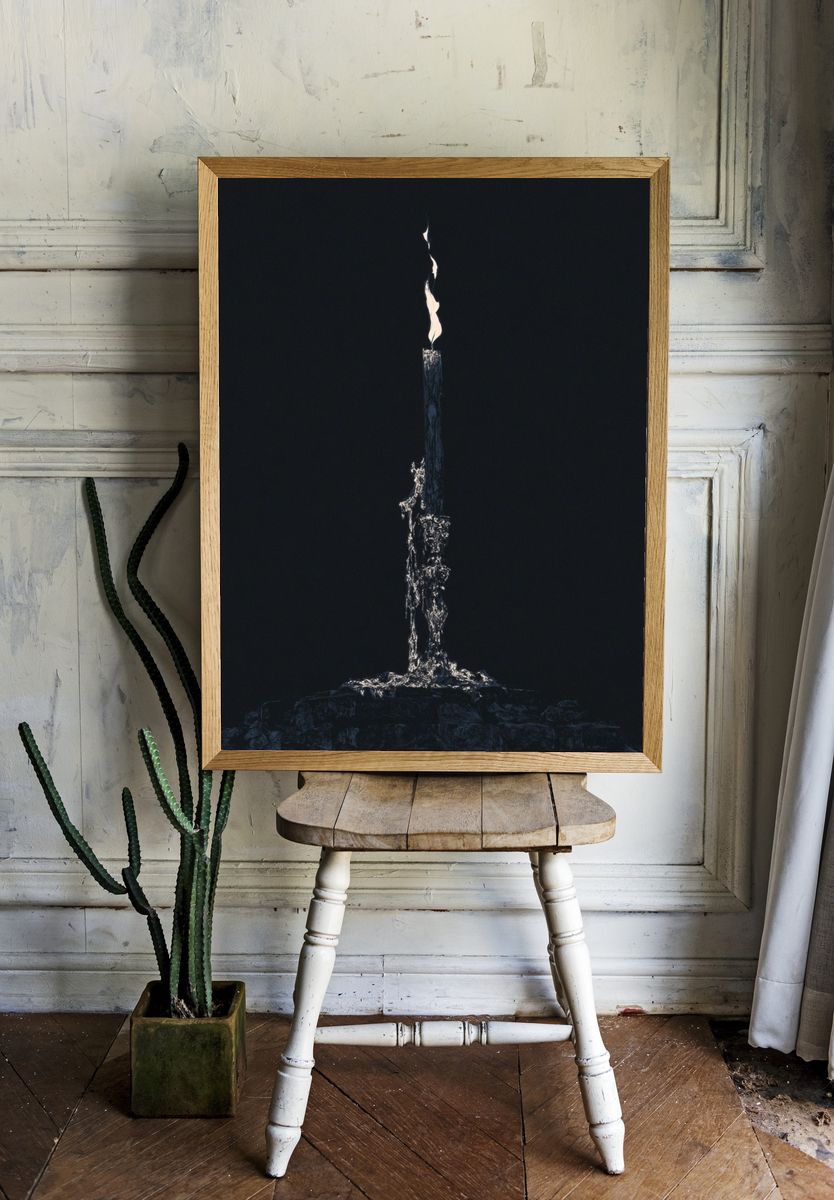 Solitary Flame Abstract Print. room preview