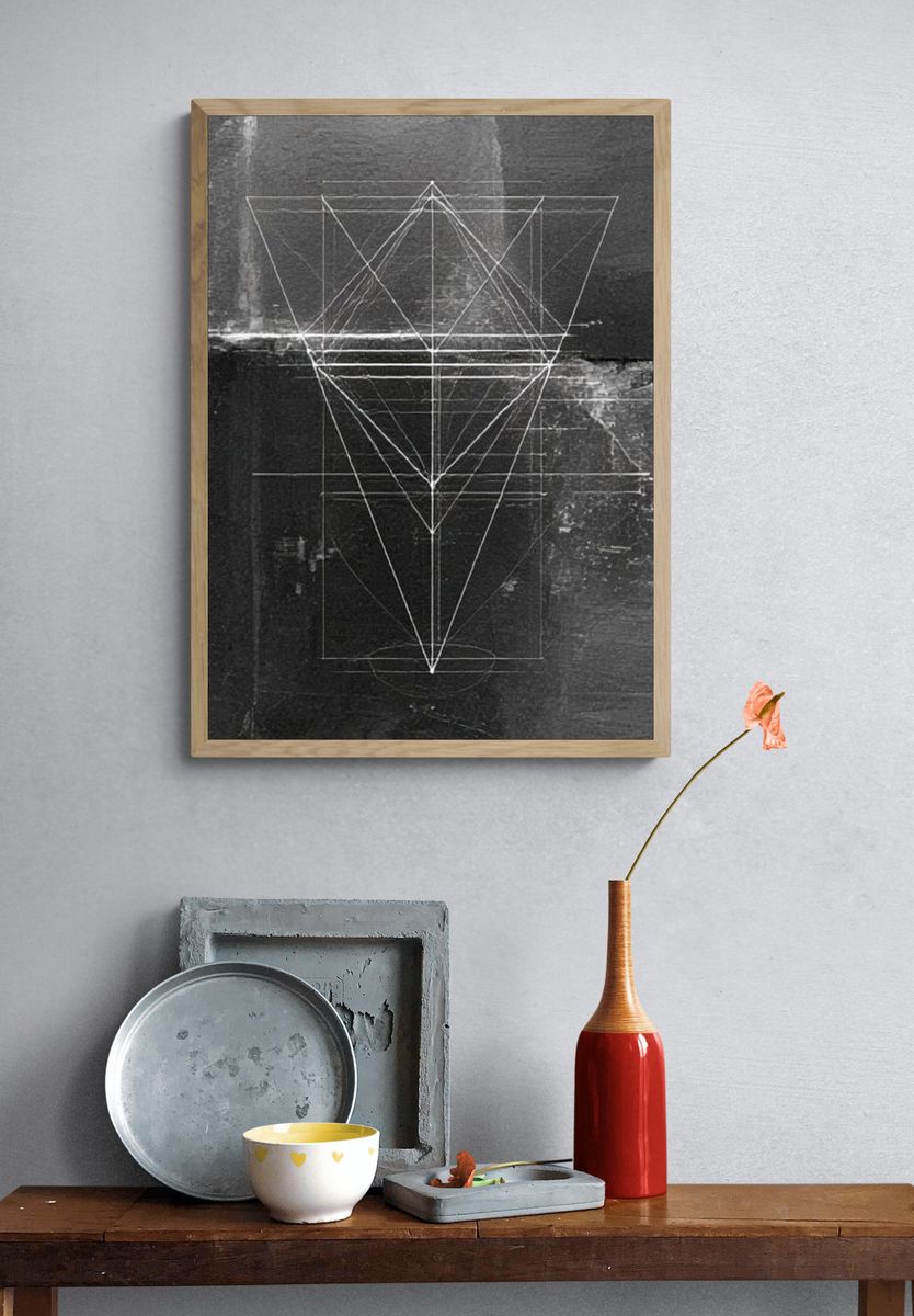 Geometric Monochrome Abstract Poster. — room view 3