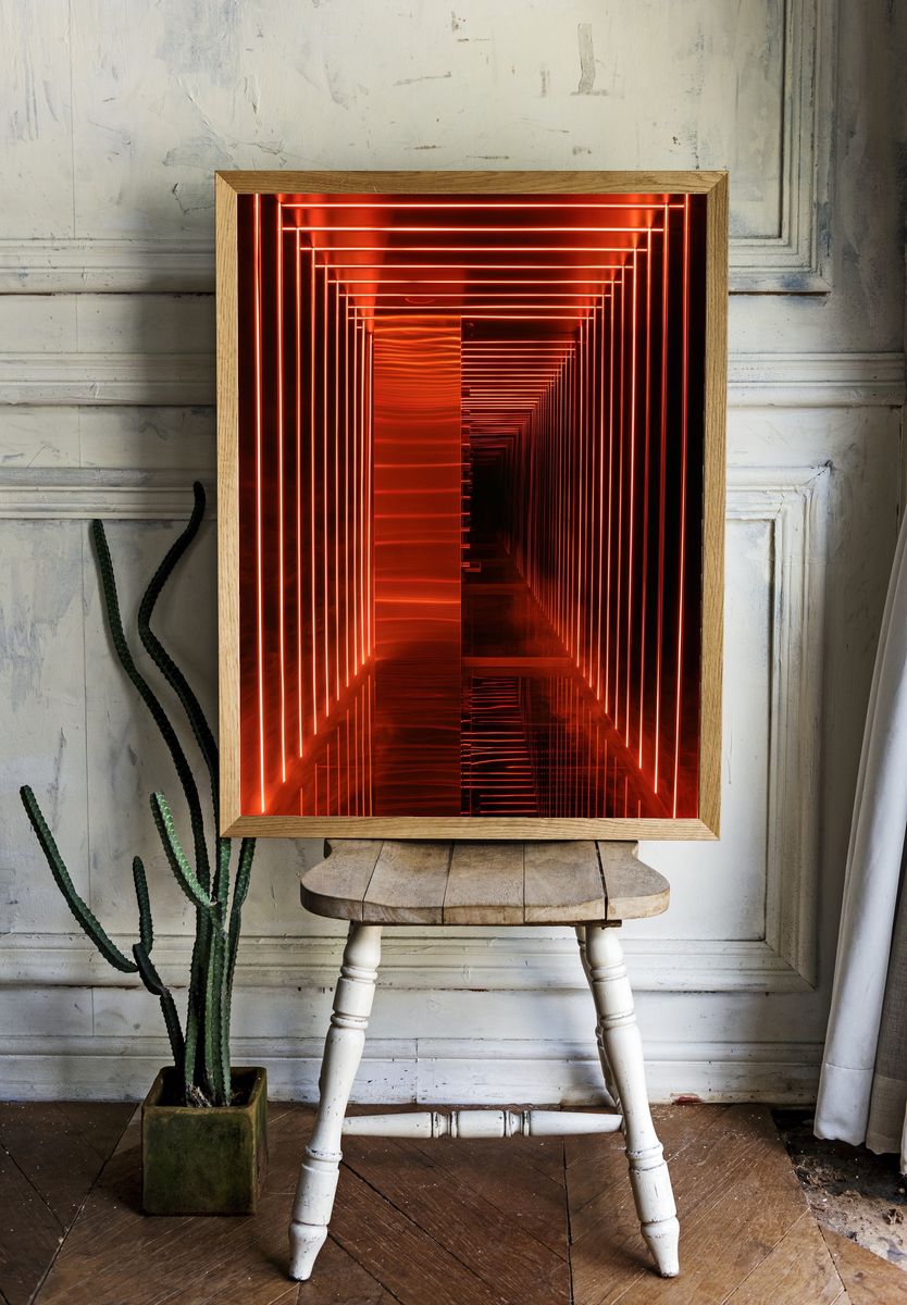 Neon Red Tunnel Abstract Print. room preview