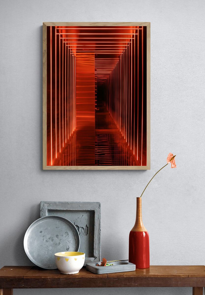 Neon Red Tunnel Abstract Print. — room view 3