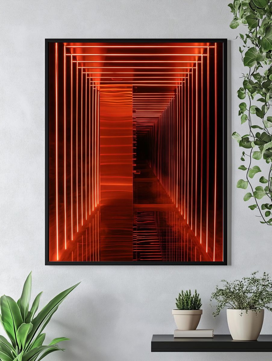Neon Red Tunnel Abstract Print. — room view 4