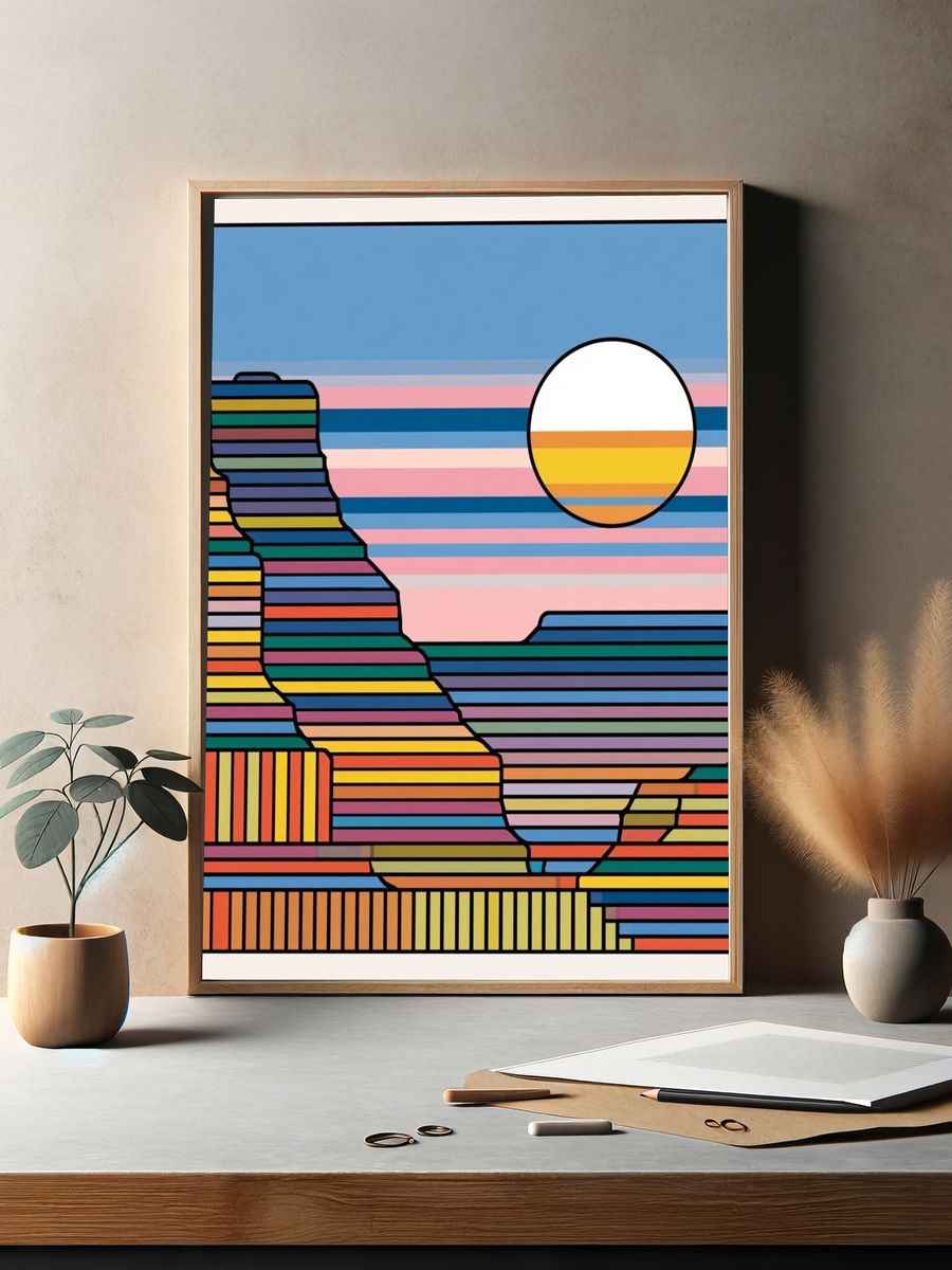 Sunset Stripes Abstract Poster. — room view 2