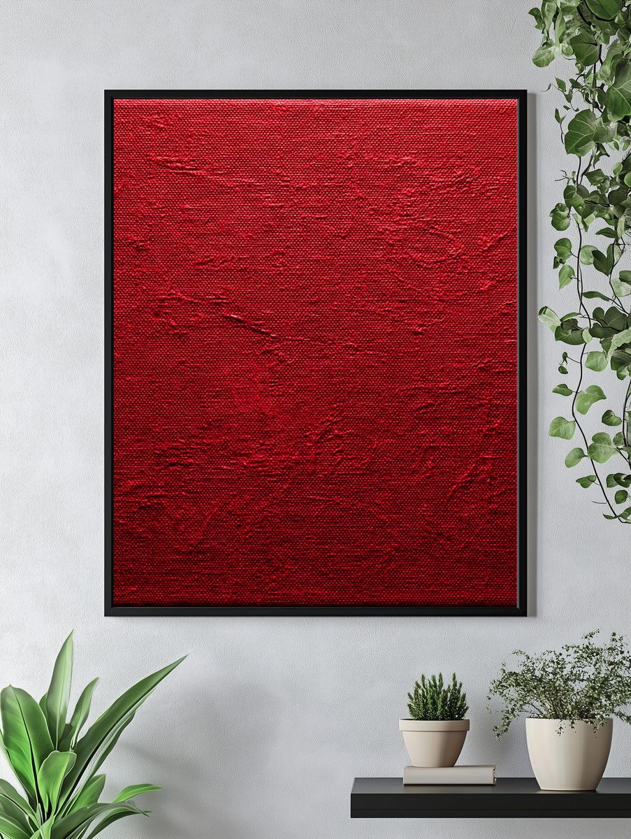 Crimson Textured Abstract Poster. — room view 4