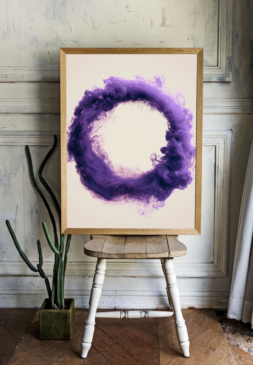 Purple Smoke Circle Abstract Poster. room preview