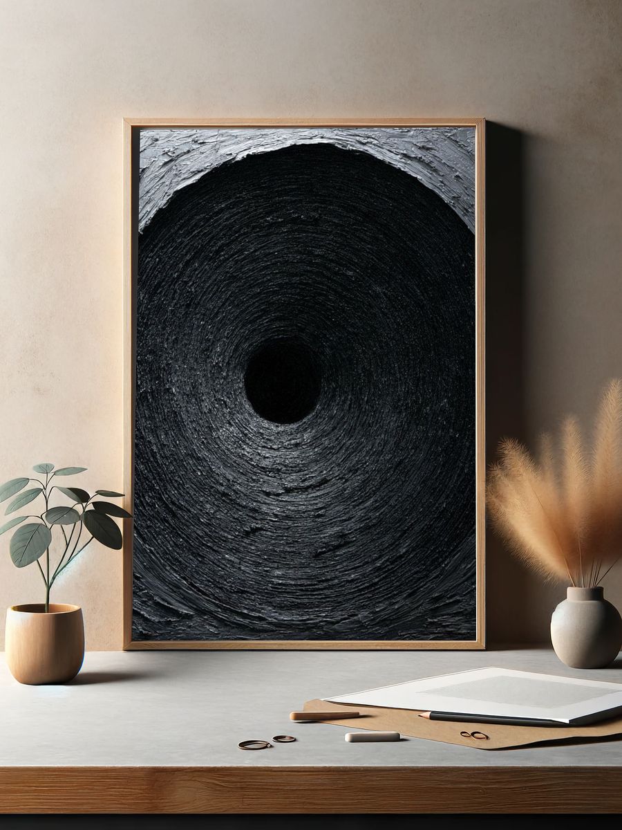 Black Spiral Texture Abstract Poster. — room view 2