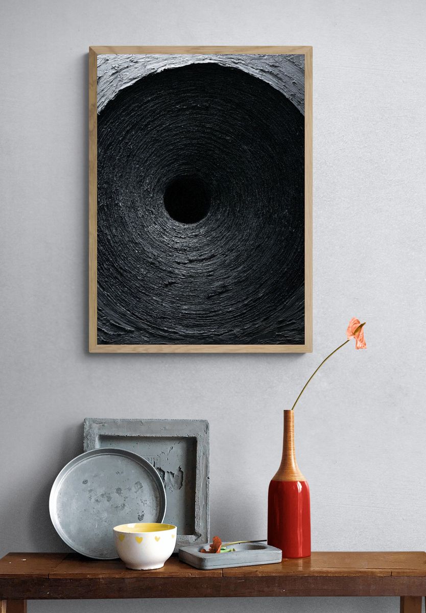 Black Spiral Texture Abstract Poster. — room view 3