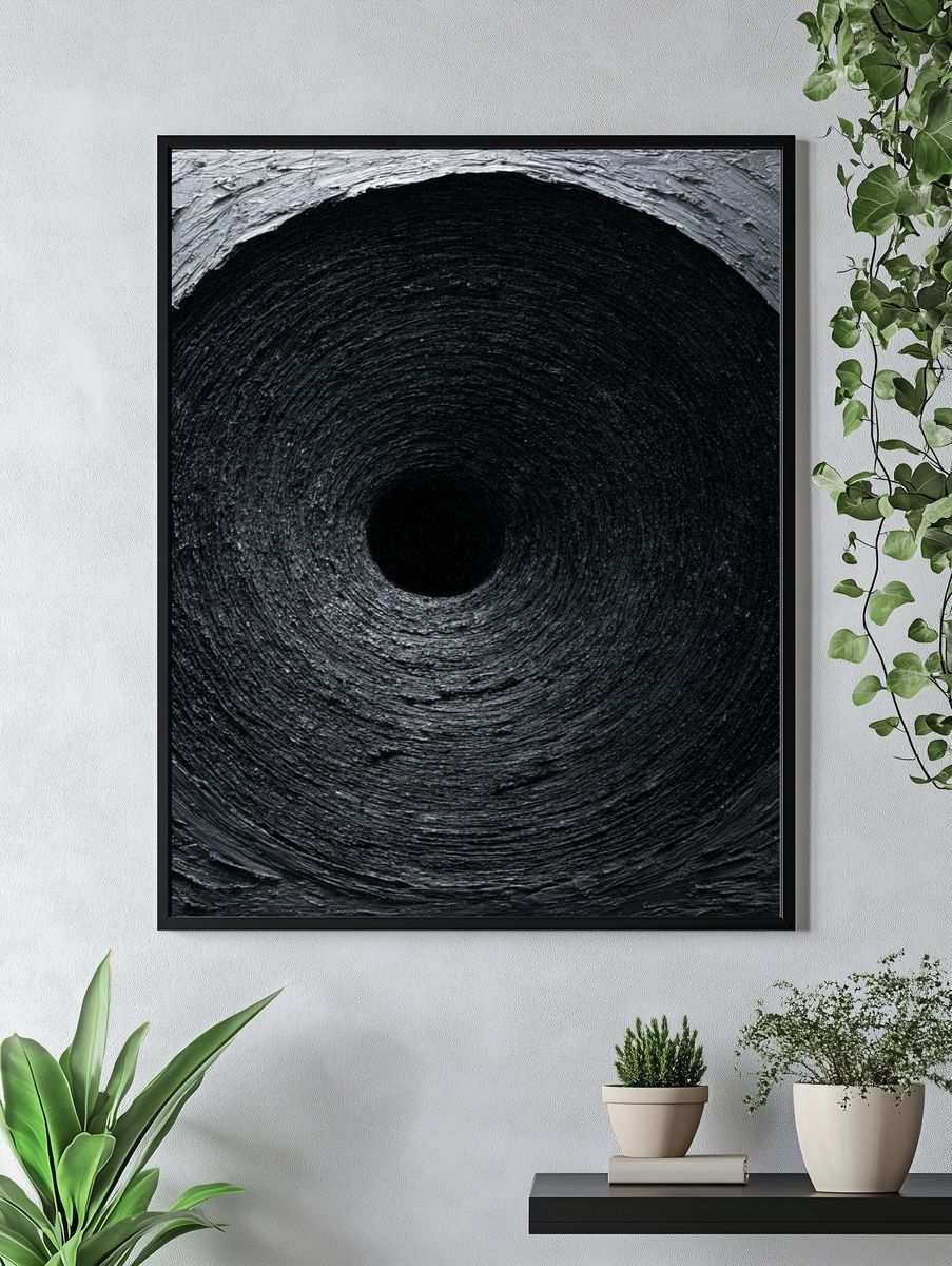 Black Spiral Texture Abstract Poster. — room view 4