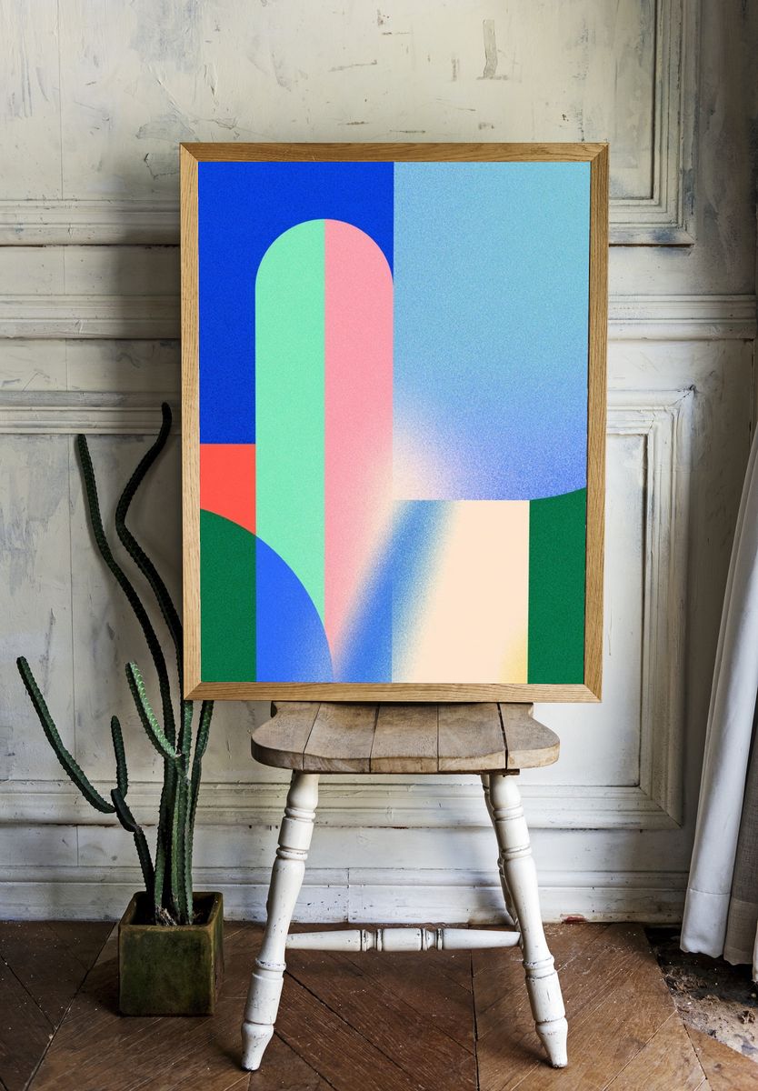 Geometric Color Blocks Abstract Poster. room preview