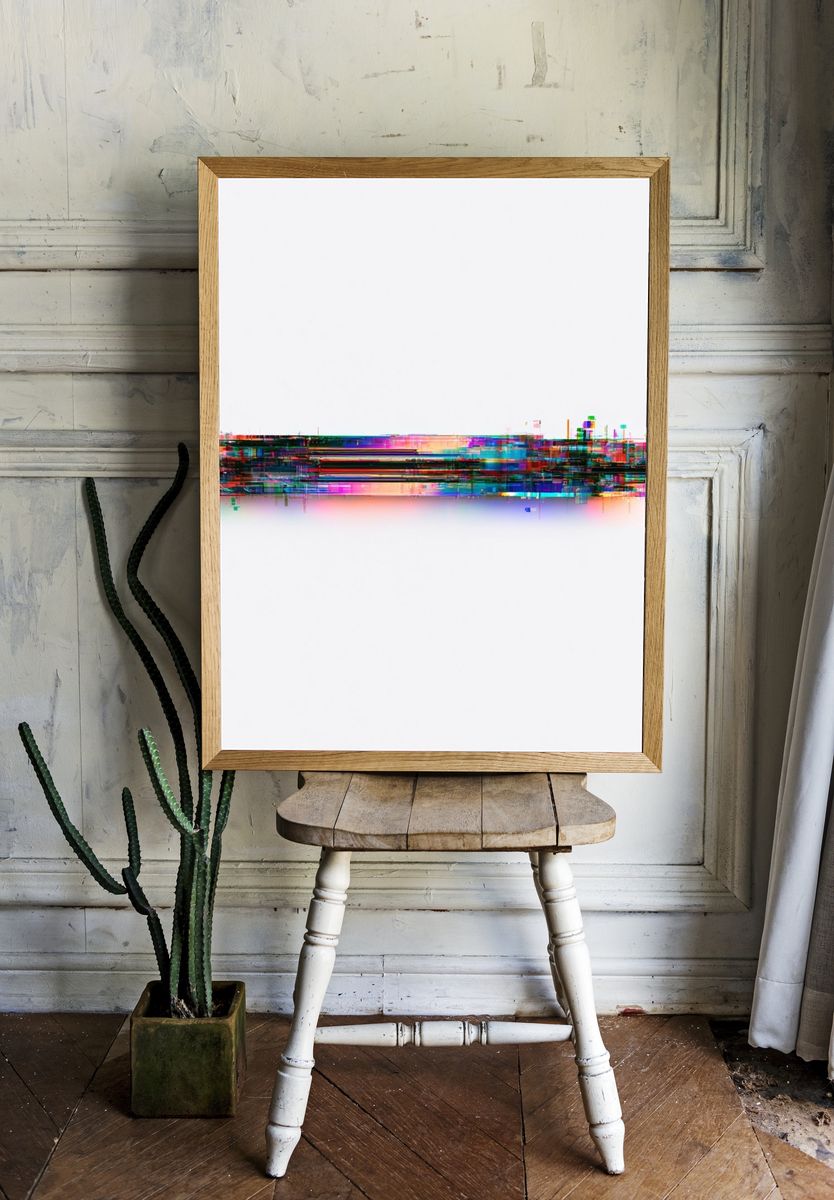 Neon Glitch Horizon Abstract Poster. room preview