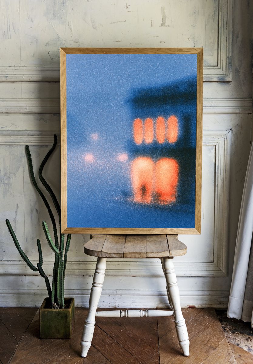 Blue Neon Glow Abstract Poster. room preview