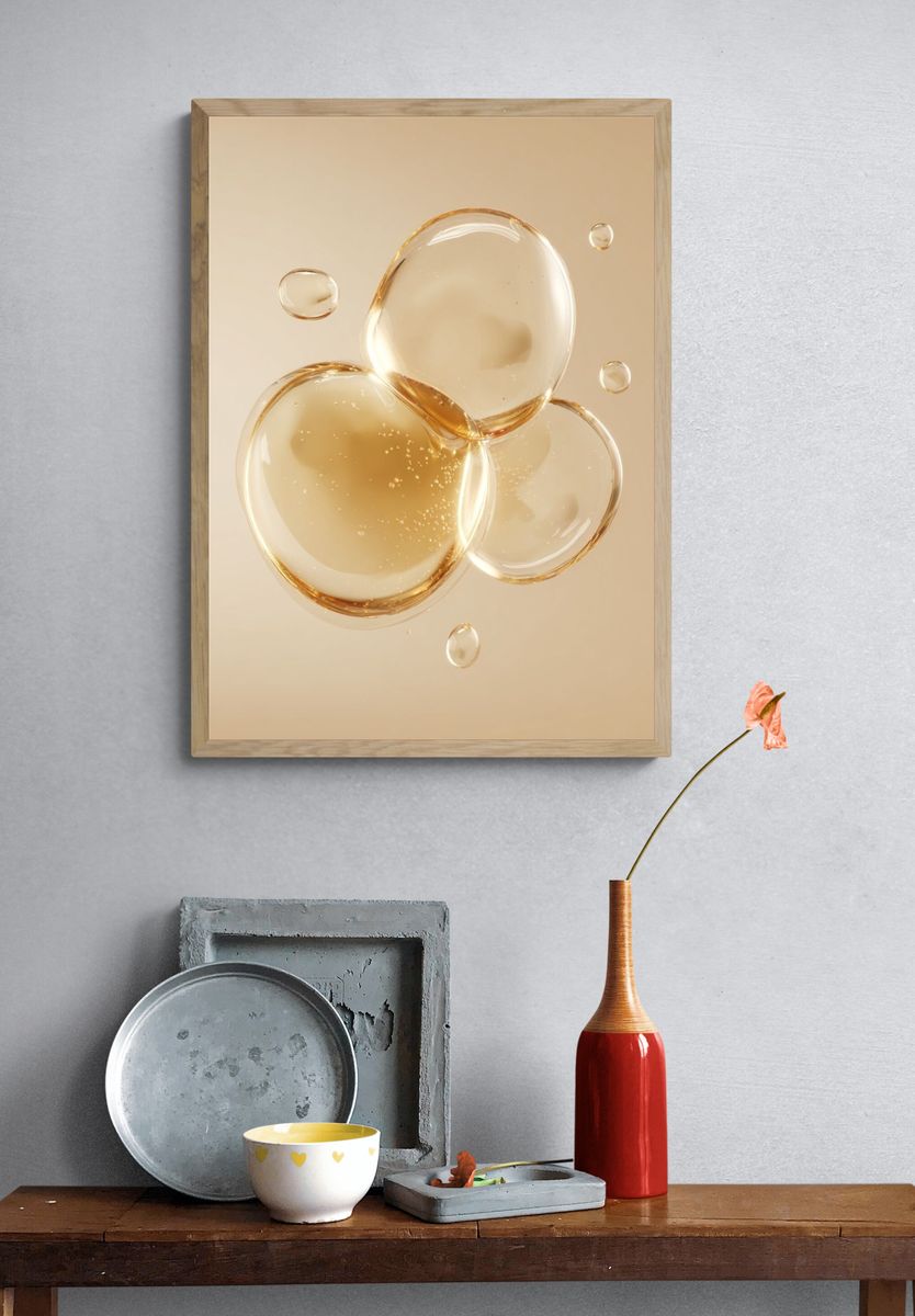 Golden Glass Orbs Abstract Poster. — room view 3