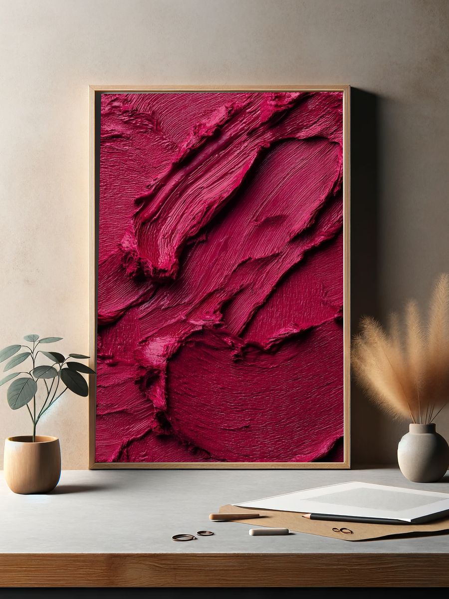 Magenta Paint Texture Abstract Poster. — room view 2