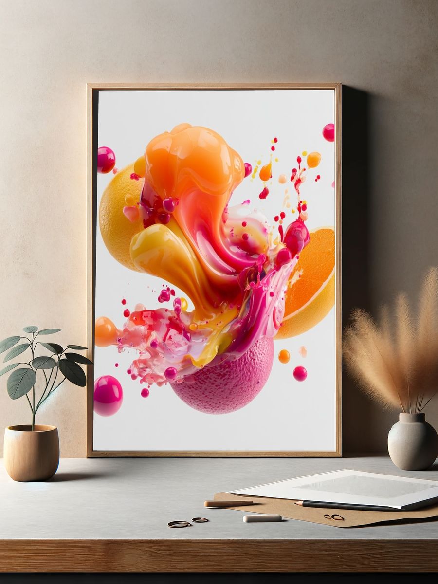 Citrus Splash Abstract Poster. — room view 2
