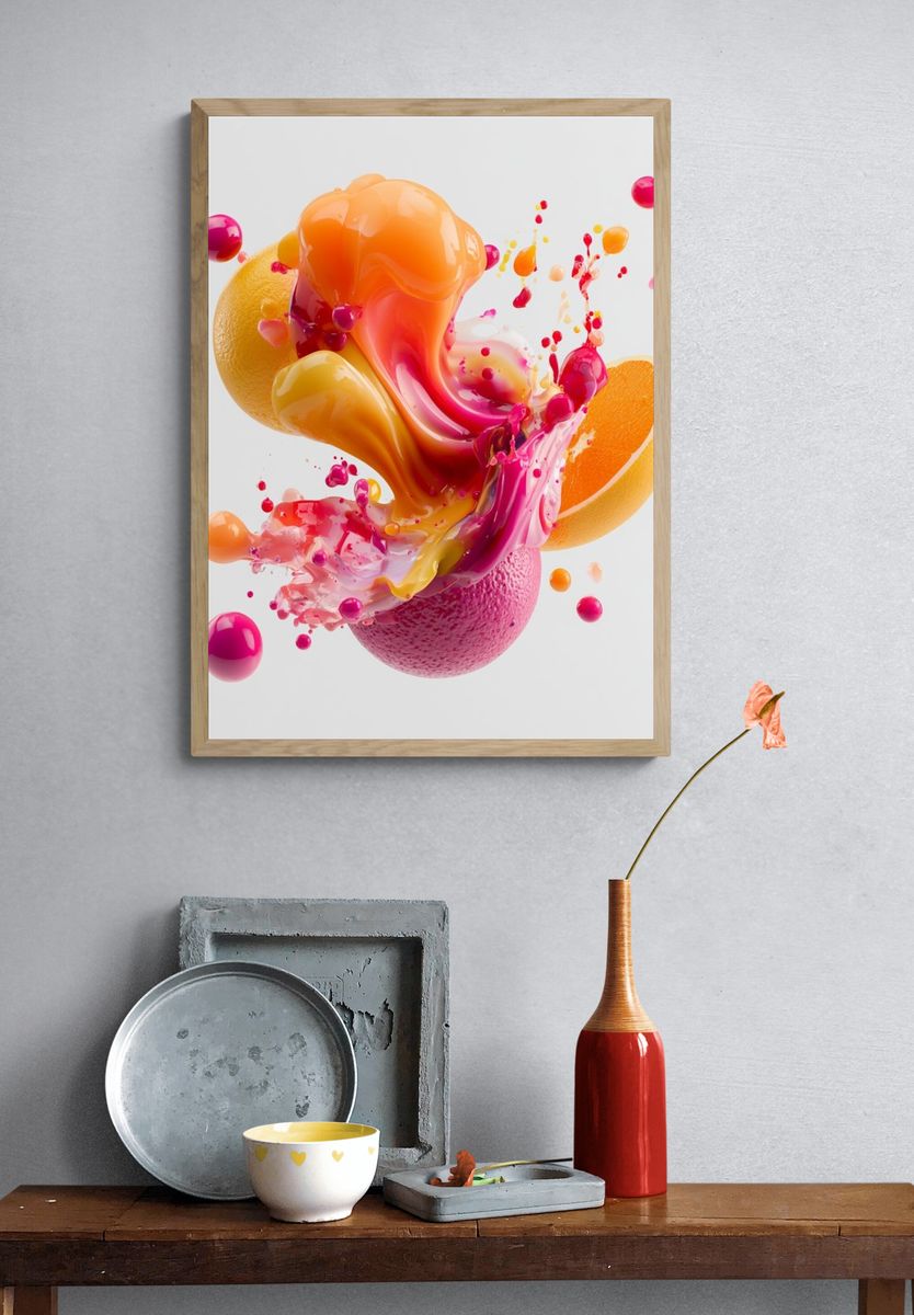 Citrus Splash Abstract Poster. — room view 3