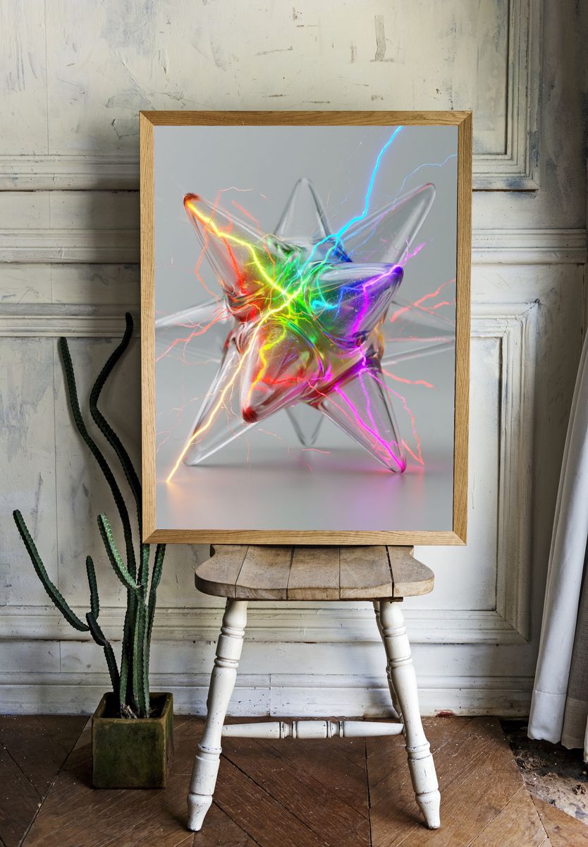 Neon Glass Star Abstract Poster. — room view 1