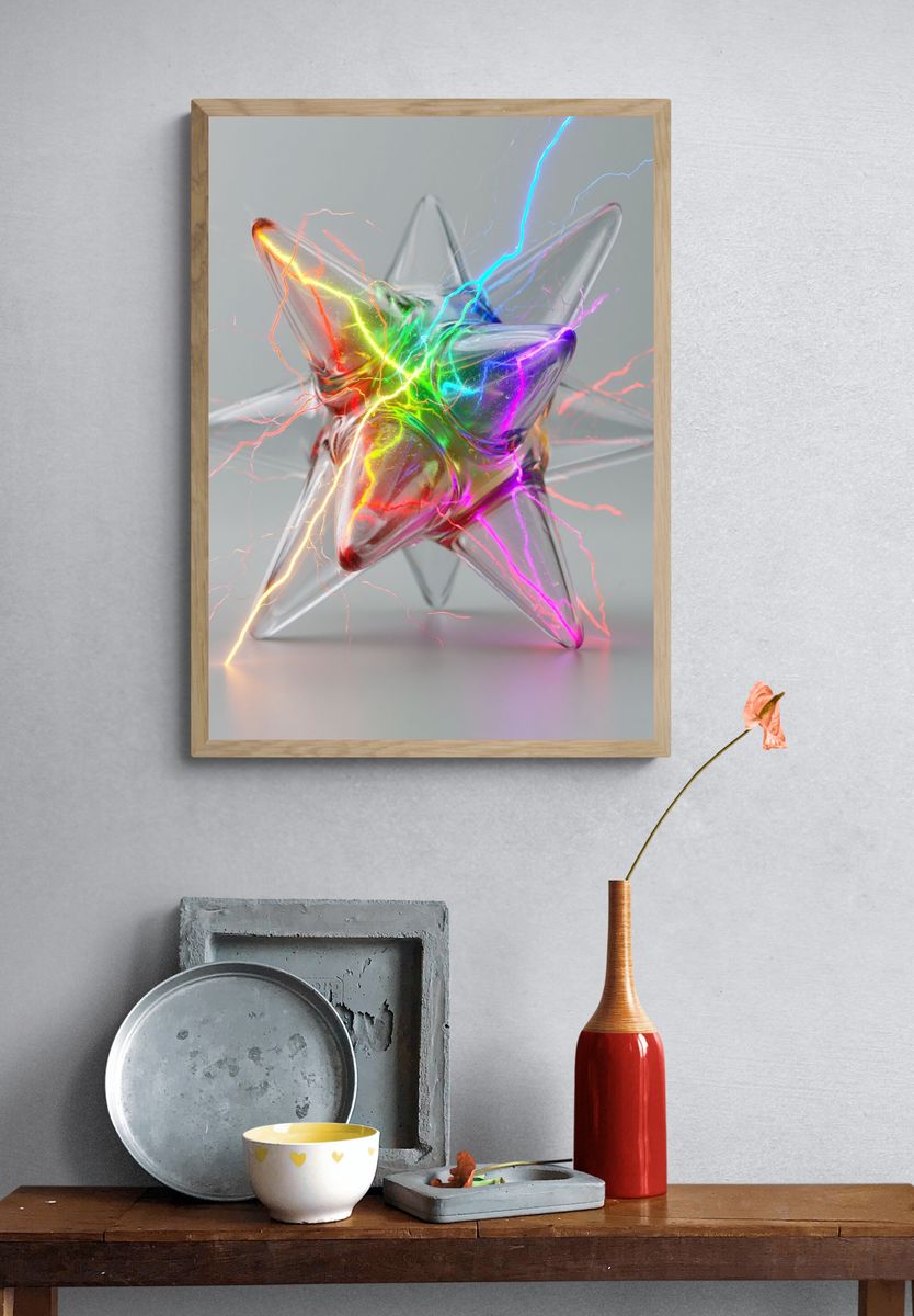 Neon Glass Star Abstract Poster. — room view 3