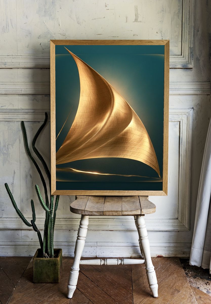 Golden Sail Abstract Print. room preview