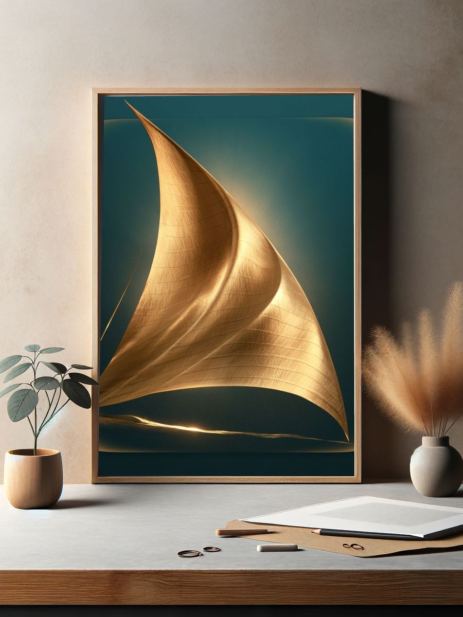 Golden Sail Abstract Print. — room view 2