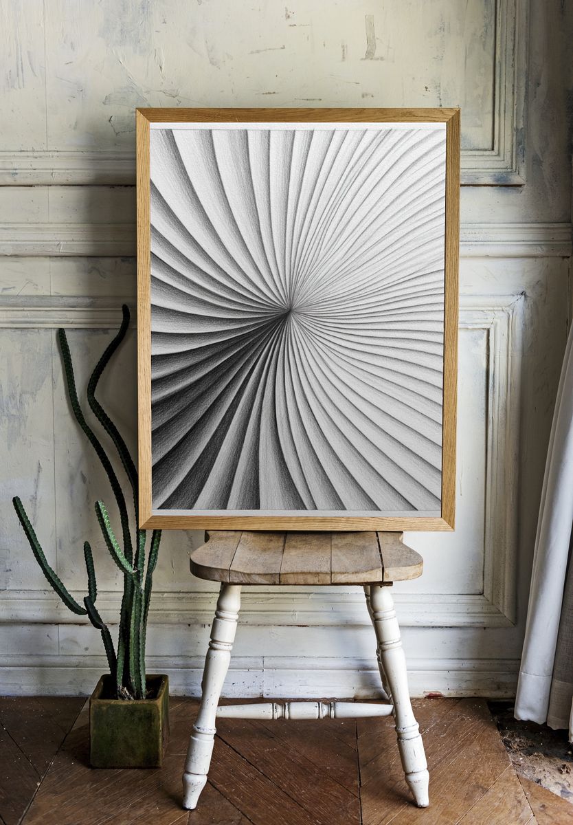 Monochrome Spiral Abstract Poster. — room view 1